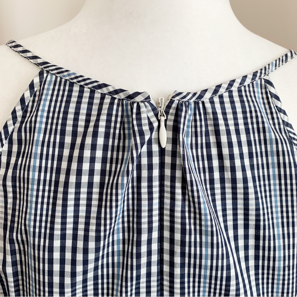 SOLD!  J CREW 6 Navy Blue Plaid Flutter Hem Flounce Halter V Neck Shift Dress - Picture 12 of 15
